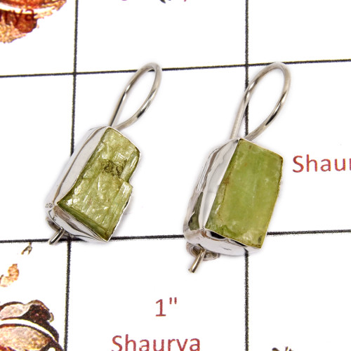 Green Kyanite Rough B - SPE809-Party Wear Green Kyanite Rough Plain Setting Earrings 925 Sterling Silver
