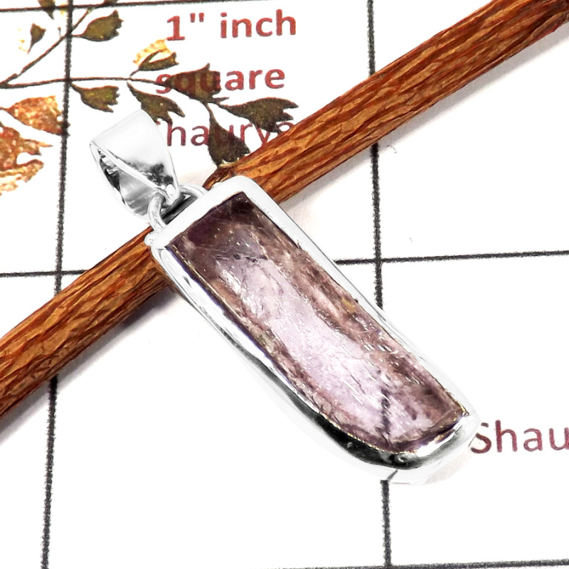 Kunzite Rough A - RPP971-Gorgeous Natural Pink Kunzite Rough Pendant 925 Sterling Silver