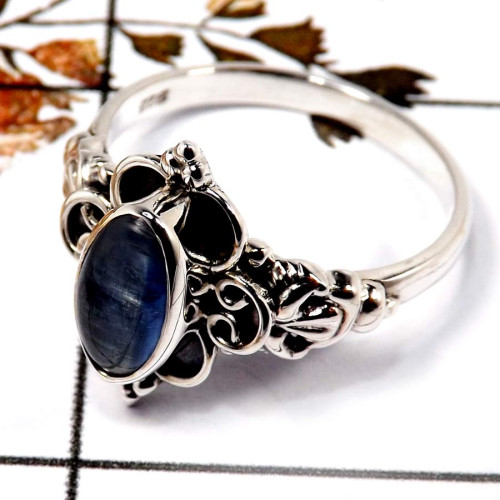 Kyanite Cab D - BDR952-925 Sterling Silver Light Weight Tinny Ring Cab Gemstone Collection India