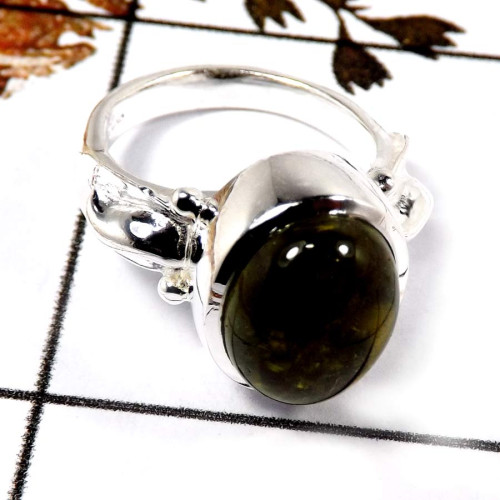 Tourmaline Cab E - BDR952-925 Sterling Silver Light Weight Tinny Ring Cab Gemstone Collection India