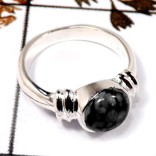 Snowflake Cab H - BDR952-925 Sterling Silver Light Weight Tinny Ring Cab Gemstone Collection India