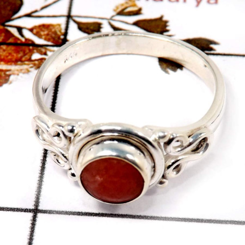 Rhodochrosite Cab I - BDR952-925 Sterling Silver Light Weight Tinny Ring Cab Gemstone Collection India