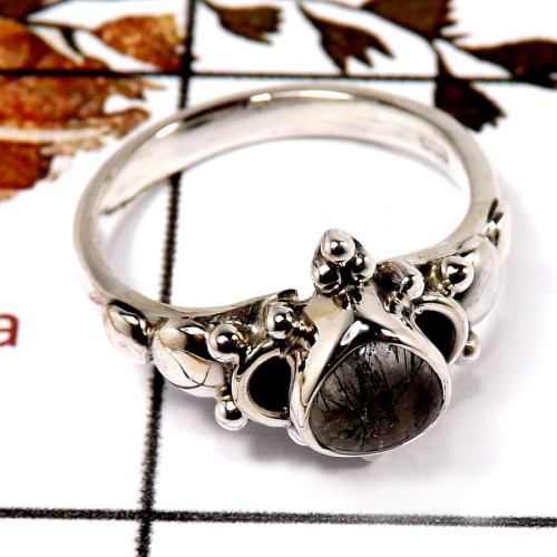 Black Rutile Cab C - BDR951-Stunning Cab Gemstone Light Weight Ring 925 Sterling Silver Black Rutile Cab C - BDR951-Stunning Cab Gemstone Light Weight Ring 925 Sterling Silver