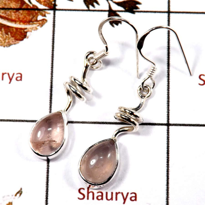 Rose Quartz Cab A - SBP956-Solid 925 Sterling Silver Spring Design Earrings Cab Gemstone Handmade Collection Rose Quartz Cab A - SBP956-Solid 925 Sterling Silver Spring Design Earrings Cab Gemstone Handmade Collection