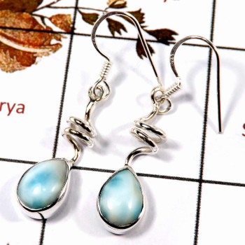 Larimar Cab E - SBP956-Solid 925 Sterling Silver Spring Design Earrings Cab Gemstone Handmade Collection Larimar Cab E - SBP956-Solid 925 Sterling Silver Spring Design Earrings Cab Gemstone Handmade Collection