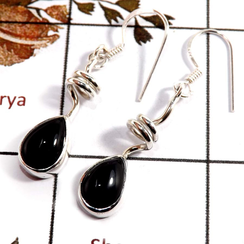 Black Onyx Cab F - SBP956-Solid 925 Sterling Silver Spring Design Earrings Cab Gemstone Handmade Collection Black Onyx Cab F - SBP956-Solid 925 Sterling Silver Spring Design Earrings Cab Gemstone Handmade Collection