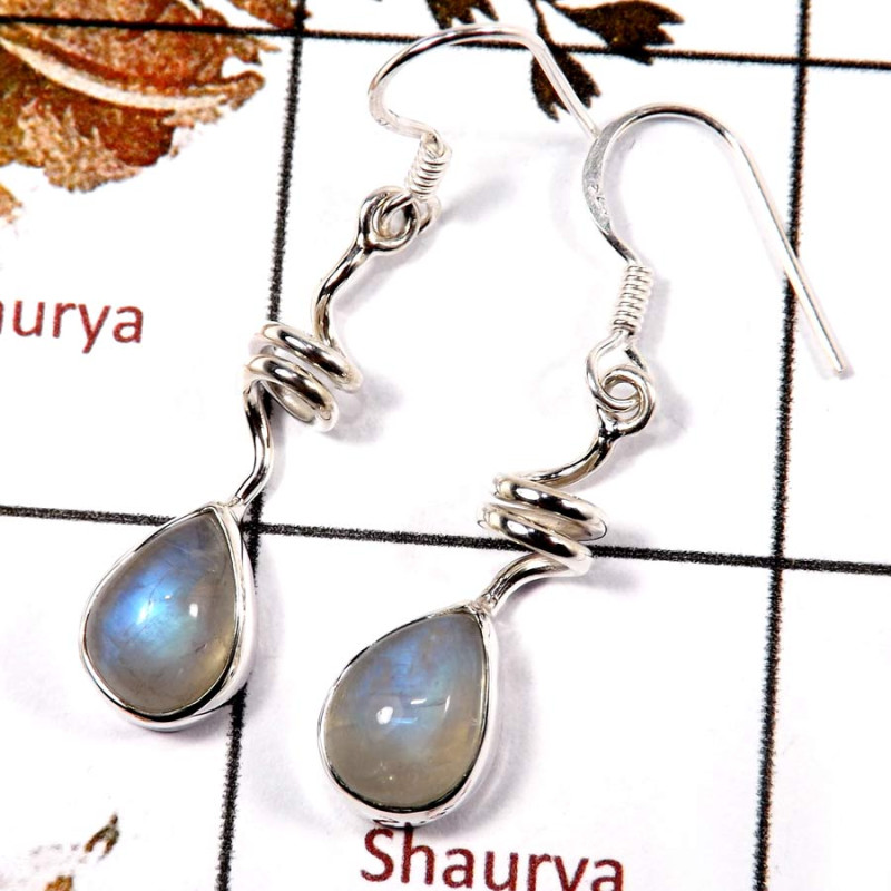 Rainbow Moonstone Cab H - SBP956-Solid 925 Sterling Silver Spring Design Earrings Cab Gemstone Handmade Collection Rainbow Moonstone Cab H - SBP956-Solid 925 Sterling Silver Spring Design Earrings Cab Gemstone Handmade Collection