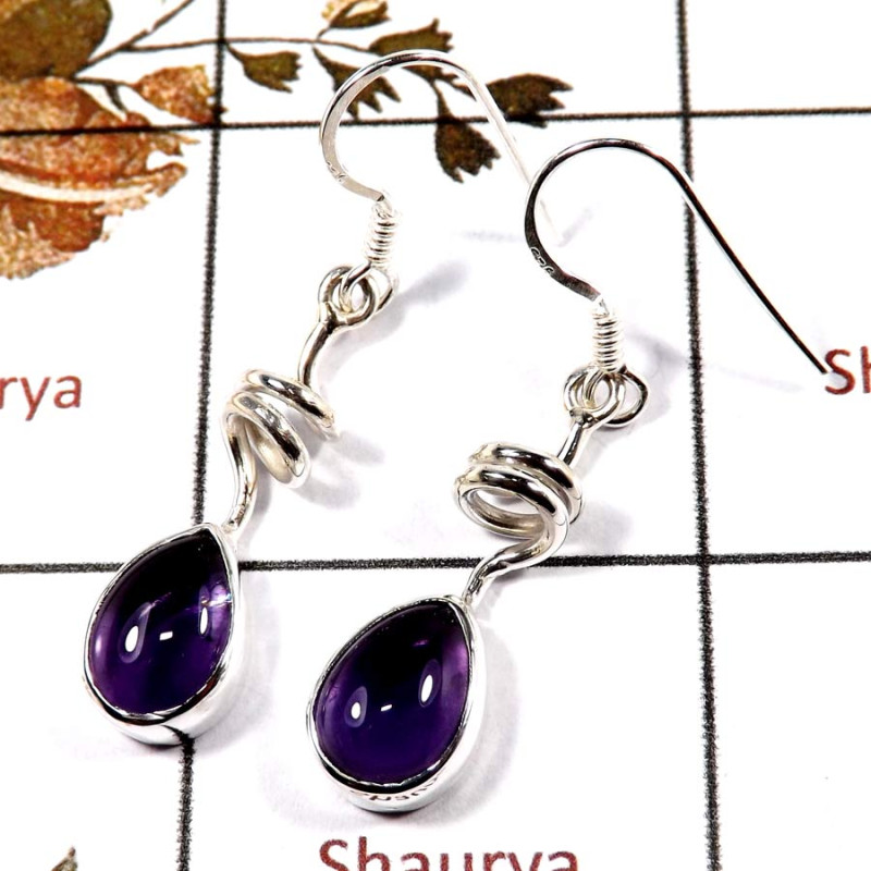 Amethyst Cab J - SBP956-Solid 925 Sterling Silver Spring Design Earrings Cab Gemstone Handmade Collection Amethyst Cab J - SBP956-Solid 925 Sterling Silver Spring Design Earrings Cab Gemstone Handmade Collection