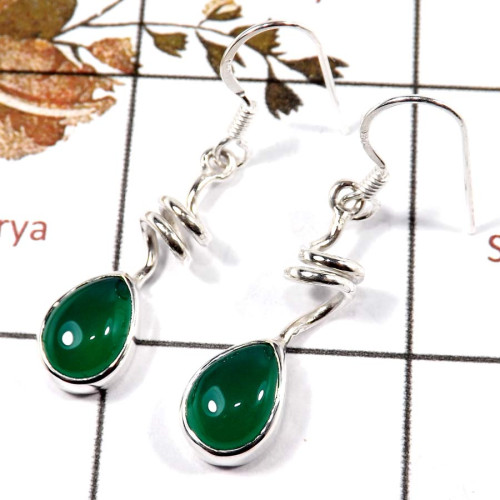 Green Onyx Cab K - SBP956-Solid 925 Sterling Silver Spring Design Earrings Cab Gemstone Handmade Collection Green Onyx Cab K - SBP956-Solid 925 Sterling Silver Spring Design Earrings Cab Gemstone Handmade Collection