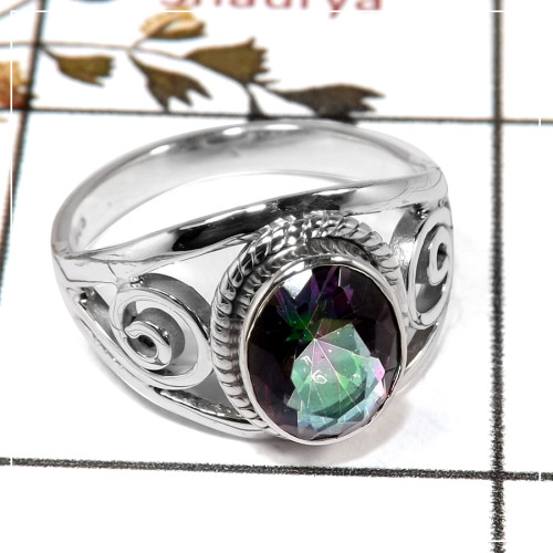 Mystic Cut A - SDR584-Awesome Semiprecious Cut Stone Ring Solid 925 Sterling Silver
