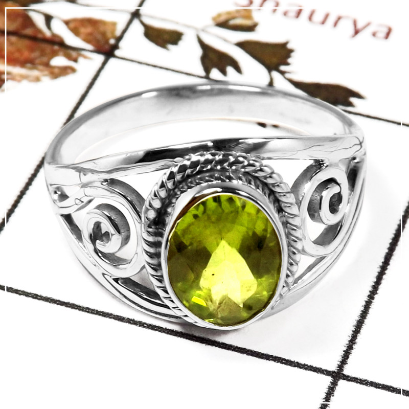 Peridot Cut C - SDR584-Awesome Semiprecious Cut Stone Ring Solid 925 Sterling Silver