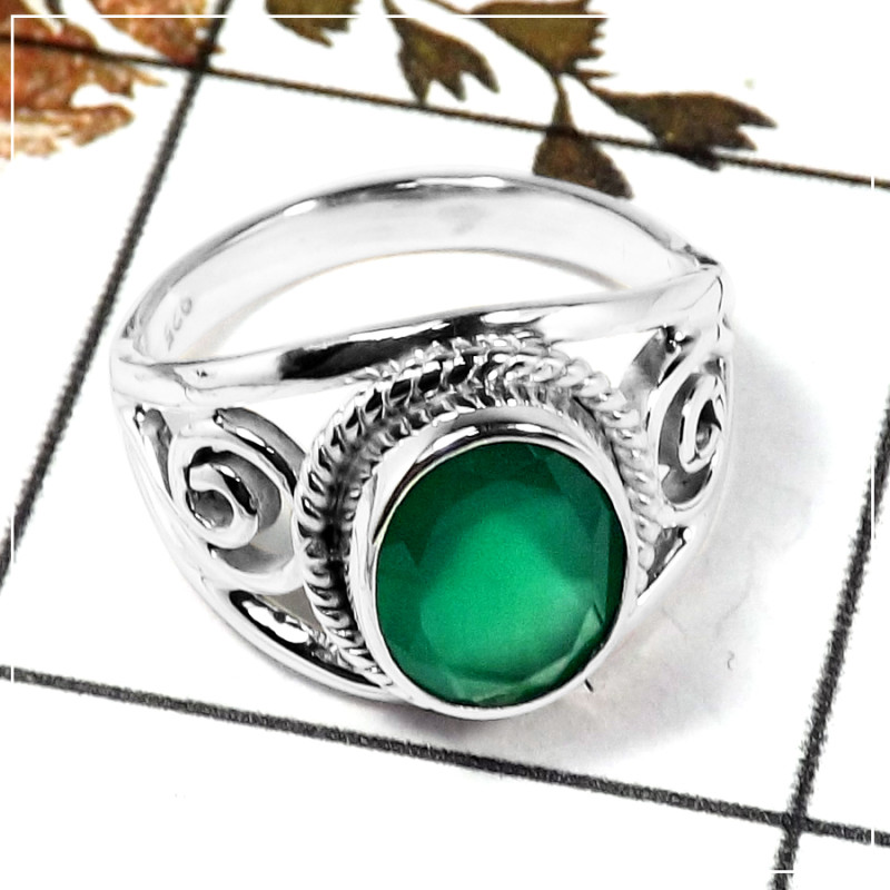 Green Onyx Cut D - SDR584-Awesome Semiprecious Cut Stone Ring Solid 925 Sterling Silver