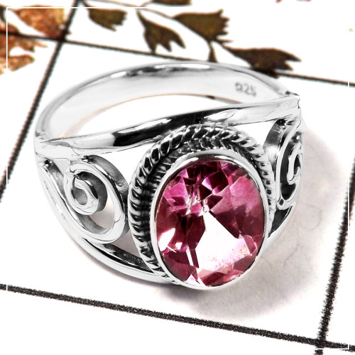 Pink Topaz Cut E - SDR584-Awesome Semiprecious Cut Stone Ring Solid 925 Sterling Silver