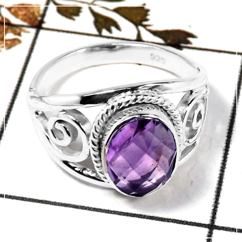 Amethyst Cut H - SDR584-Awesome Semiprecious Cut Stone Ring Solid 925 Sterling Silver