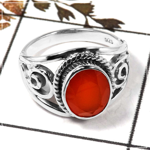 Carnelian Cut O - SDR584-Awesome Semiprecious Cut Stone Ring Solid 925 Sterling Silver