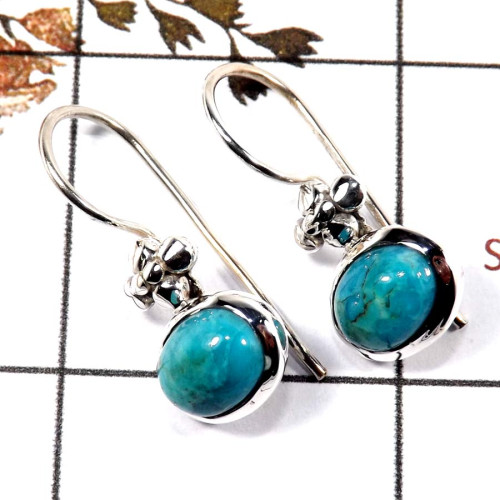 Blue Turquoise Cab A - SDE702-Latest Collection Cab Gemstone Designer Earrings 925 Sterling Silver