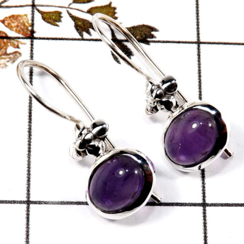 Amethyst Cab C - SDE702-Latest Collection Cab Gemstone Designer Earrings 925 Sterling Silver