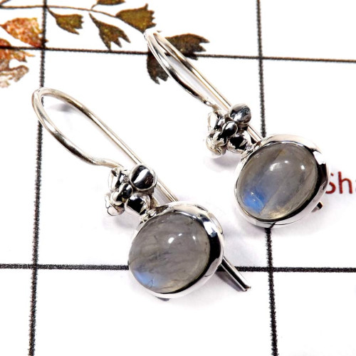 Rainbow Moonstone Cab D - SDE702-Latest Collection Cab Gemstone Designer Earrings 925 Sterling Silver