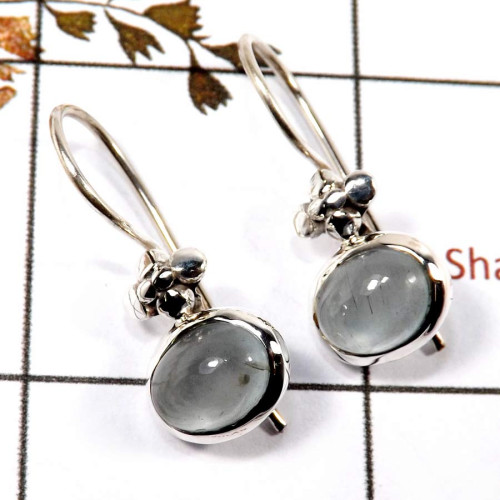 Aqua Chalcedony Cab E - SDE702-Latest Collection Cab Gemstone Designer Earrings 925 Sterling Silver