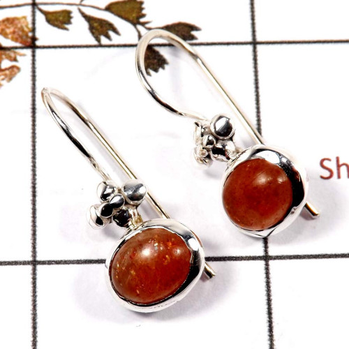 Sunstone Cab G - SDE702-Latest Collection Cab Gemstone Designer Earrings 925 Sterling Silver