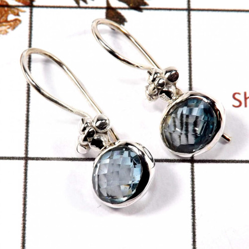 Blue Topaz Cut I - SDE702-Latest Collection Cab Gemstone Designer Earrings 925 Sterling Silver