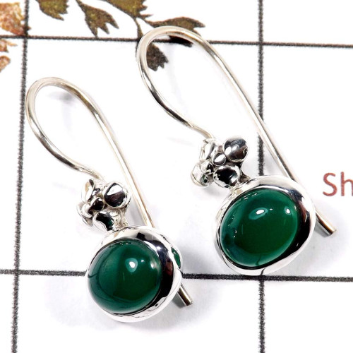 Green Onyx Cab O - SDE702-Latest Collection Cab Gemstone Designer Earrings 925 Sterling Silver