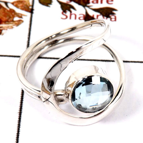 Blue Topaz Cut B - SDR581-Solid 925 Sterling Silver Designer Ring Handmade Cut Gemstone Blue Topaz Cut B - SDR581-Solid 925 Sterling Silver Designer Ring Handmade Cut Gemstone
