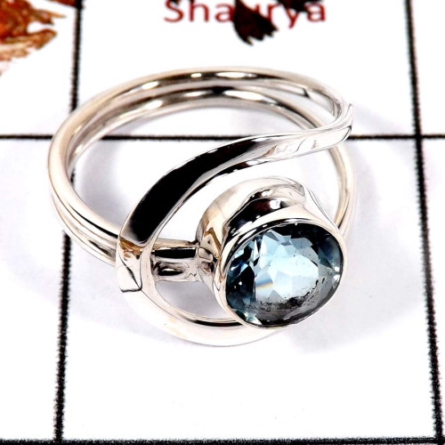 Blue Topaz Cut F - SDR581-Solid 925 Sterling Silver Designer Ring Handmade Cut Gemstone Blue Topaz Cut F - SDR581-Solid 925 Sterling Silver Designer Ring Handmade Cut Gemstone