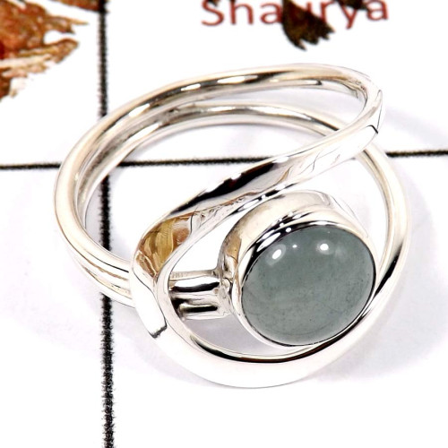 Aqua Chalcedony Cab C - SDR580-Indian Factory Made Cab Gemstone Designer Ring 925 Sterling Silver