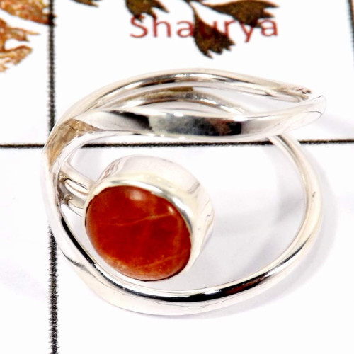 Sunstone Cab G - SDR580-Indian Factory Made Cab Gemstone Designer Ring 925 Sterling Silver