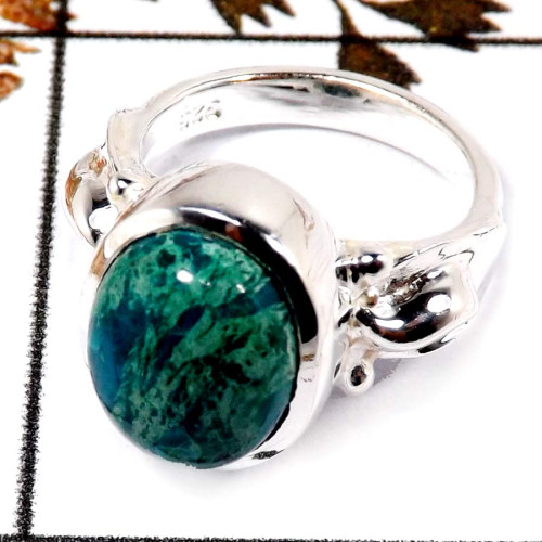 Chrysocolla Cab E - RBS854-Solid 925 Sterling Silver Cab Gemstone Light Weight Tinny Ring Chrysocolla Cab E - RBS854-Solid 925 Sterling Silver Cab Gemstone Light Weight Tinny Ring