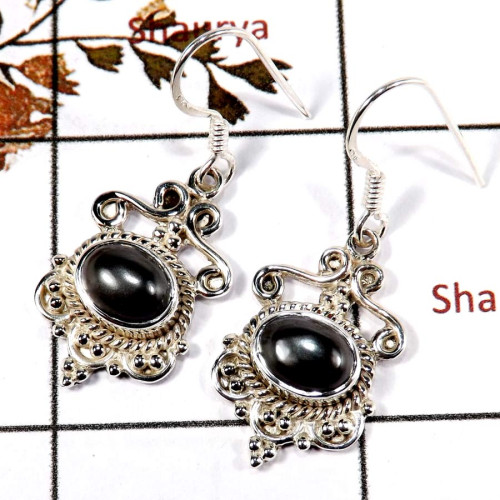 Hematite Cab B - SDE700-Solid 925 Silver Cab Gemstone Designer Earrings Handmade Collection