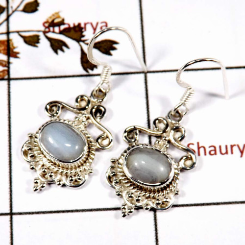 Blue Lace Agate Cab D - SDE700-Solid 925 Silver Cab Gemstone Designer Earrings Handmade Collection