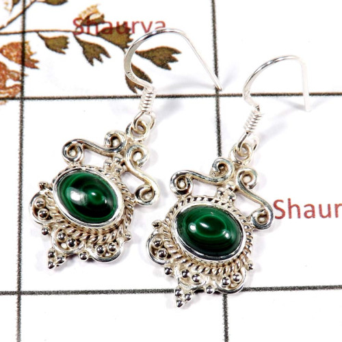Malachite Cab F - SDE700-Solid 925 Silver Cab Gemstone Designer Earrings Handmade Collection