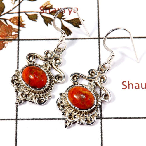 Red Copper Turquoise Cab G - SDE700-Solid 925 Silver Cab Gemstone Designer Earrings Handmade Collection