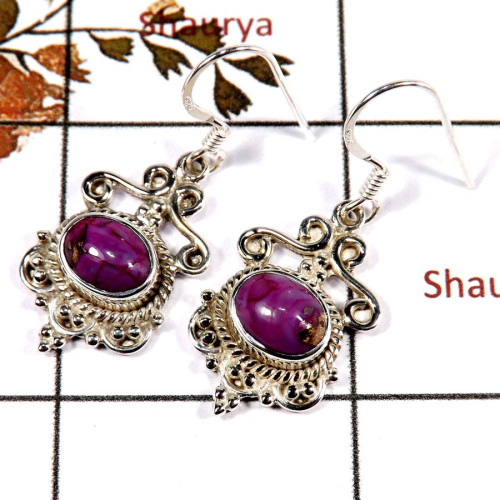 Purple Copper Turquoise Cab H - SDE700-Solid 925 Silver Cab Gemstone Designer Earrings Handmade Collection
