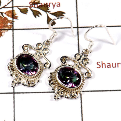 Mystic Cut C - SDE699-New Collection Semiprecious Cut Stone Designer Earrings 925 Sterling Silver