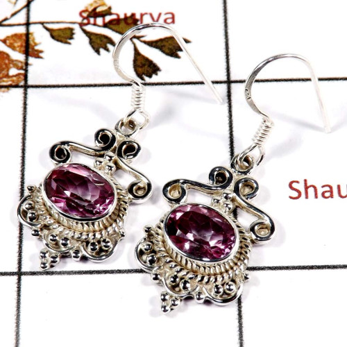 Pink Topaz Cut D - SDE699-New Collection Semiprecious Cut Stone Designer Earrings 925 Sterling Silver