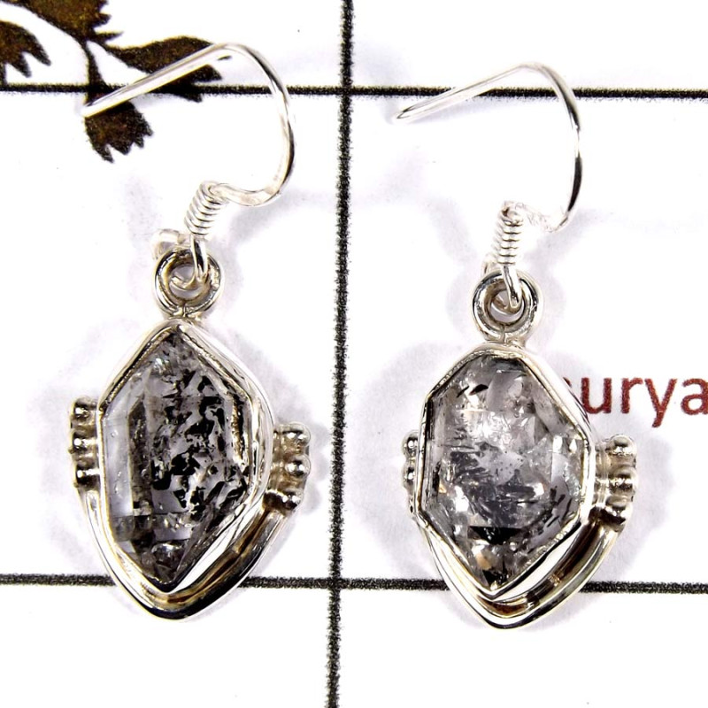Herkimer Diamond D - SDE695-Solid 925 Sterling Silver Designer Dangle Earrings Cab & Cut Gemstone