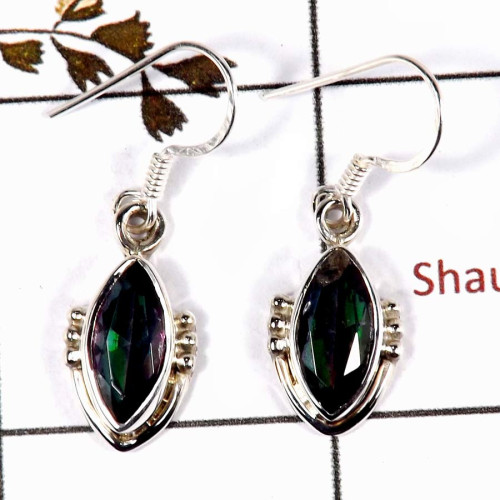 Mystic Cut E - SDE695-Solid 925 Sterling Silver Designer Dangle Earrings Cab & Cut Gemstone