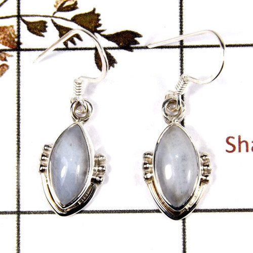 Blue Lace Agate Cab F - SDE695-Solid 925 Sterling Silver Designer Dangle Earrings Cab & Cut Gemstone