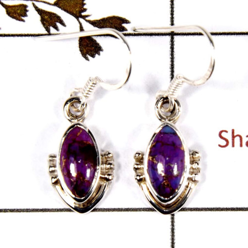 Purple Copper Turquoise Cab G - SDE695-Solid 925 Sterling Silver Designer Dangle Earrings Cab & Cut Gemstone