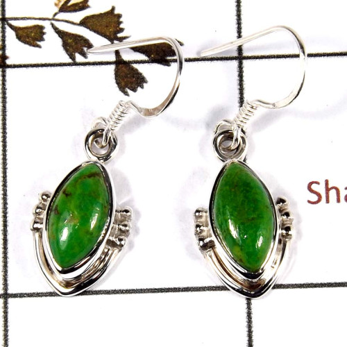 Green Turquoise Cab O - SDE695-Solid 925 Sterling Silver Designer Dangle Earrings Cab & Cut Gemstone