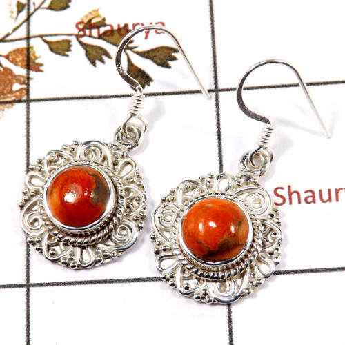 Red Copper Turquoise Cab F - SDE694-Exclusive 925 Sterling Silver Designer Party Wear Earrings Semiprecious Stone Red Copper Turquoise Cab F - SDE694-Exclusive 925 Sterling Silver Designer Party Wear Earrings Semiprecious Stone