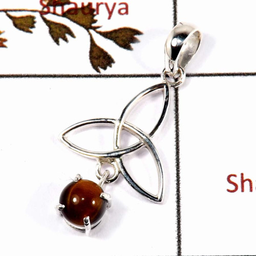 Tiger Eye Cab C - SD569-Solid 925 Sterling Silver Trinity Design Earrings With Cab Gemstone