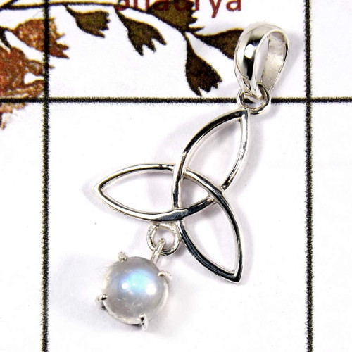 Rainbow Moonstone Cab E - SD569-Solid 925 Sterling Silver Trinity Design Earrings With Cab Gemstone Rainbow Moonstone Cab E - SD569-Solid 925 Sterling Silver Trinity Design Earrings With Cab Gemstone