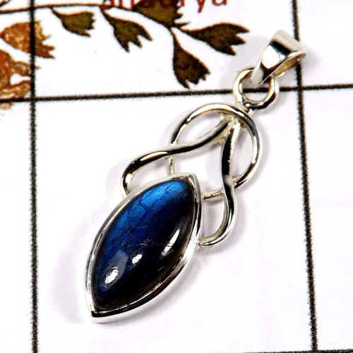 Labradorite Cab C - SD566-Part Wear Cut Gemstone Designer Pendant 925 Sterling Silver