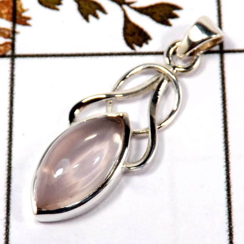 Rose Quartz Cab H - SD566-Part Wear Cut Gemstone Designer Pendant 925 Sterling Silver Rose Quartz Cab H - SD566-Part Wear Cut Gemstone Designer Pendant 925 Sterling Silver