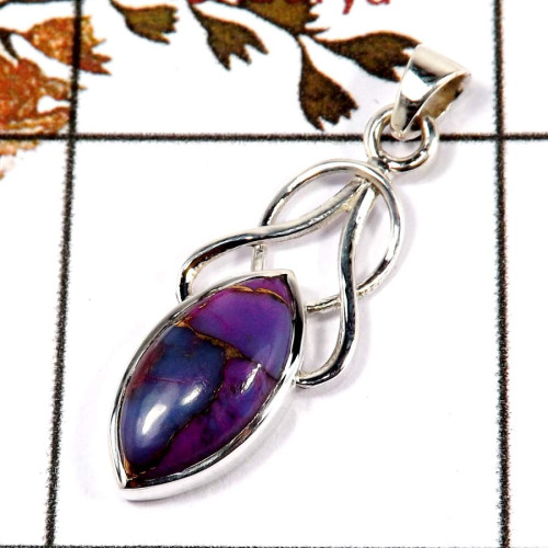 Purple Copper Turquoise Cab O - SD566-Part Wear Cut Gemstone Designer Pendant 925 Sterling Silver