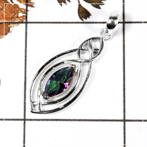 Mystic Cut O - SD565-Newly Handmade Cut Gemstone Designer Pendant 925 Sterling Silver